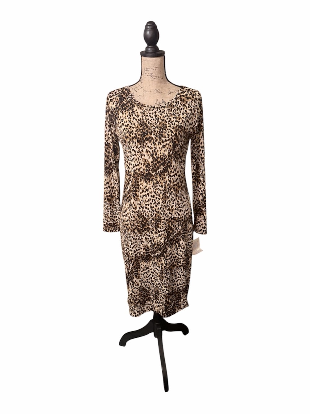LuLaRoe Debbie Leopard Print Long Sleeve Sheath Dress - Brown/Black/Cream